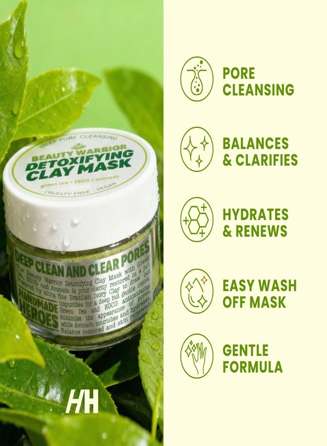 Handmade Heroes Green Tea EGCG Clay Mask – Facial Treatment Mask for Pore Minimizing, Oil Control & Calming. Detoxifying Clay Mask for Blemish Prone Skin - Image 4